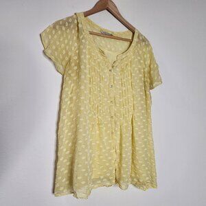 Soft Surroundings Womens XL Silk / Rayon Polka Dot Button Blouse Lined Pleated